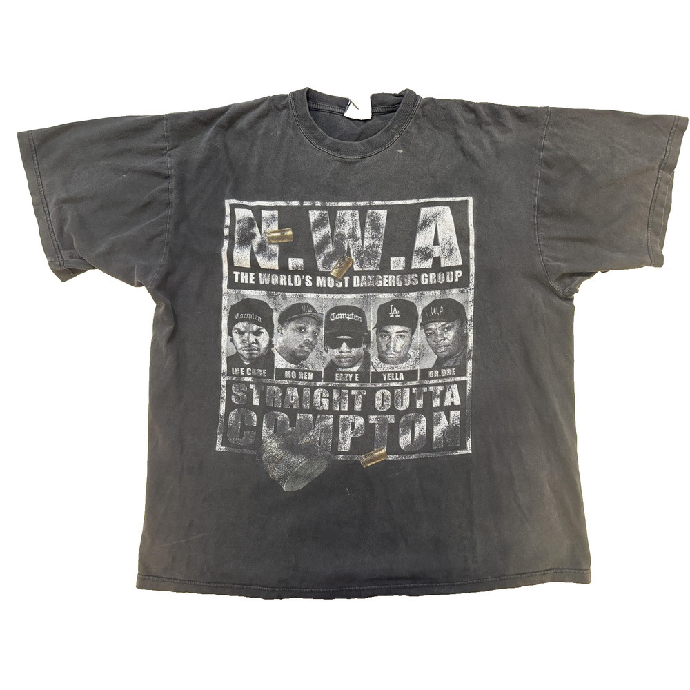 Vintage NWA Straight Outta Compton TShirt Men 2XL Phat Dog Blk Airbrush Back Y2K